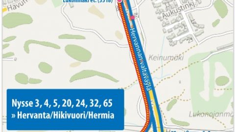 Lyhyitä liikennekatkoja pysäkillä Lukonmäki et. (3518)