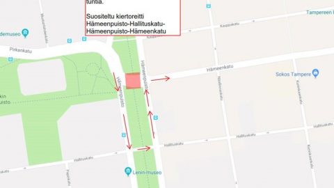 Hämeenpuistossa liikennekatko torstaina 15.11.
