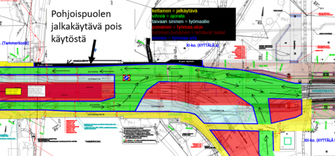 Hämeensillan pohjoispuolen jalkakäytävä on pois käytöstä muutaman viikon ajan