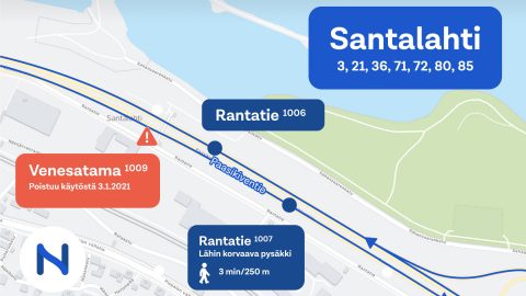 Bussipysäkki poistuu pysyvästi käytöstä Santalahdessa 1.3.