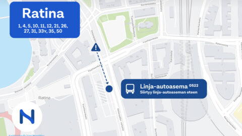 Bussipysäkki Ratinan kauppakeskuksen kohdalta palaa linja-autoaseman edustalle – katurakentamistyöt Ratinan edustalla alkavat