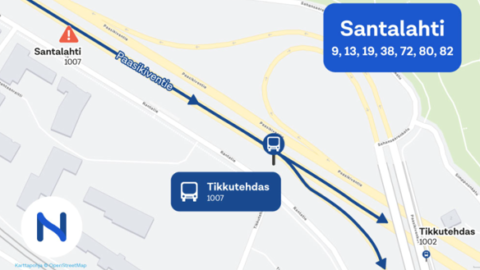 Bussipysäkkimuutos Santalahdessa Paasikiventiellä 27.9.